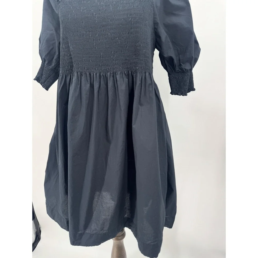 Hill House Home Nap Dress Women XL Black Smocked Puff Sleeve Mini Dress